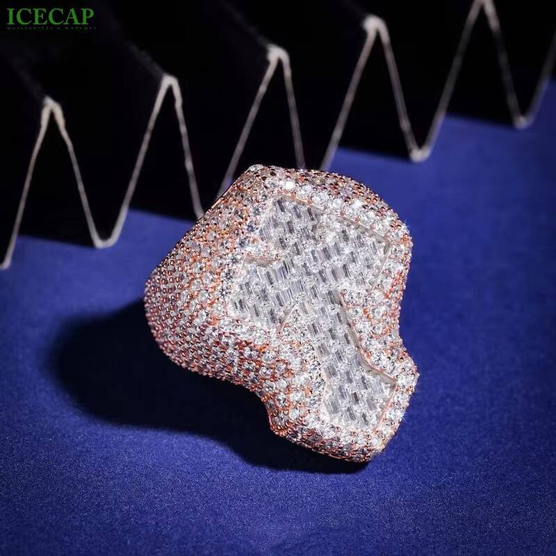 Fashion Rose Gold 925 Silver Cross Rings Moissanite GRA Certificates Iced Out Jewelry Hip Hop Ring for Men