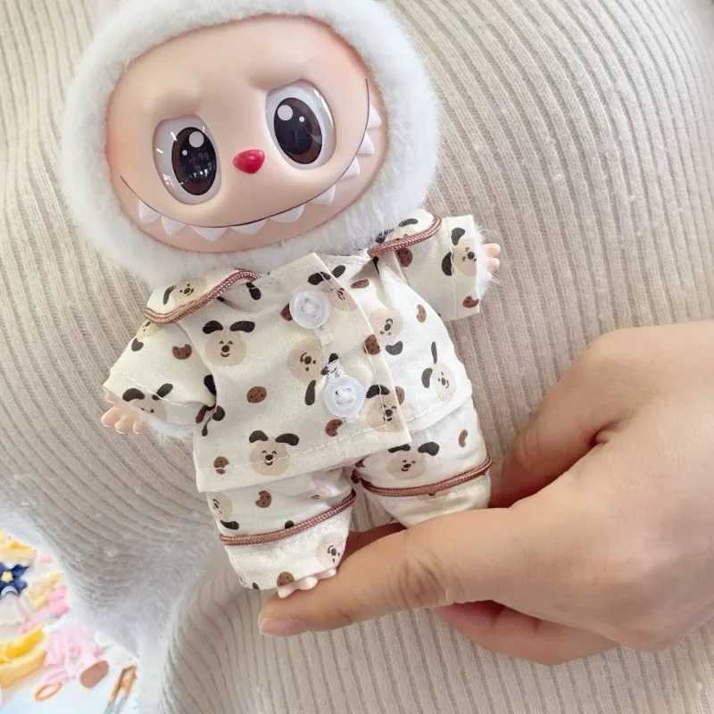 For Labubu clothes Silk Spotted Pajamas Luxe Sleepwear Outfit for 1517cm Labubu with Soft Polka Dot Design Replace accessories C250919