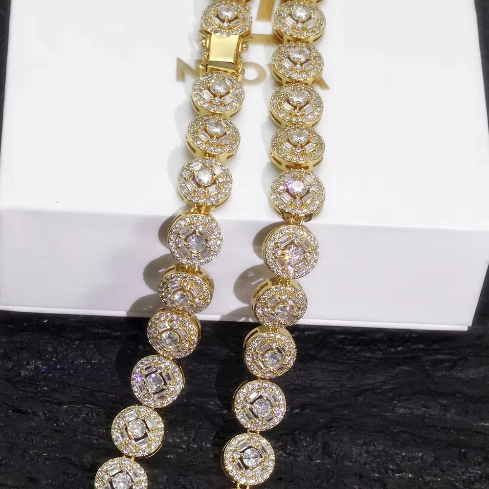 NUOYA VVS Moissanite Cluster Tennis Chain Mixed Inlay Baguette Diamond 925 Silver Tennis Chain Bracelet Hip Hop Custom Jewelry