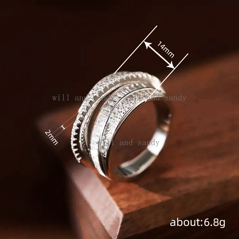 Multi-Layer Sterling Silver Criss Cross Statement Band Ring for Women Cubic Zirconia Ring Wrapped Ring Cross Knuckle Women Rings Wedding Band Jewelry 