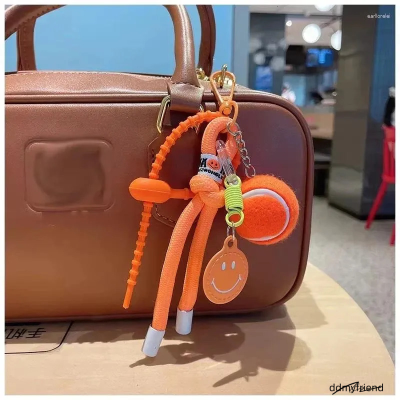 Keychains Decorative Colorful Smiling Tennis Car Keychain Creative Backpack Pendant Female Gift Nylon Rope Decoration ddmyfriend