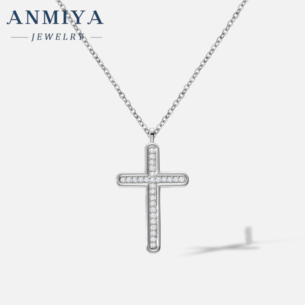 Chic Simple 925 Sterling Silver Cross Chain Zircon Cross Necklace Plated 18K Gold for Women