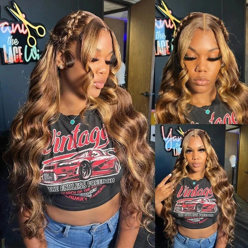 4/27 Balayage Blonde Highlight 13x6 Glueless Wigs Wear And Go Body Wave Human Hair Wig High Density 13x4 HD Mixed Color Lace Frontal Wig