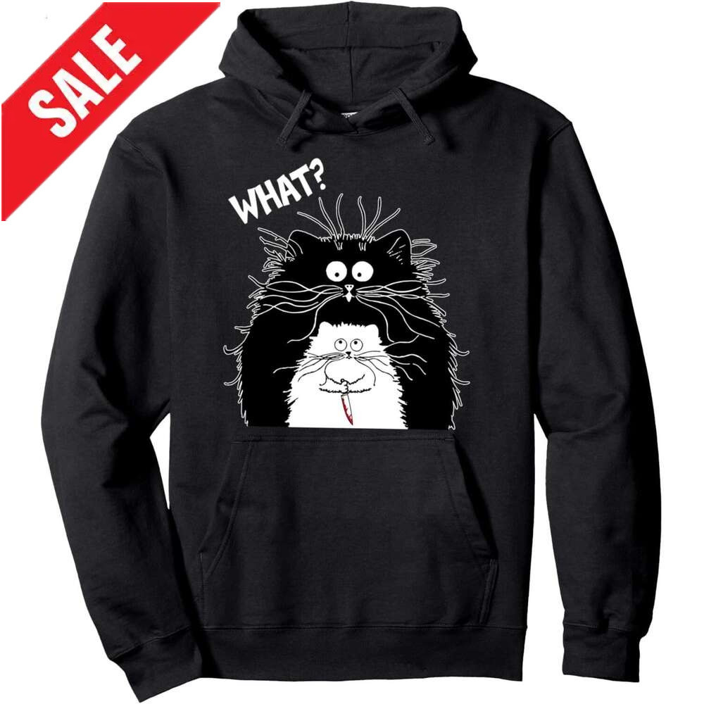 Hoodie for Mens Womens Cute What? Murderous Cat Holding Knife Funny Halloween Costume Pullover Hoodie Graphic Hoodies Sweatshirt Long Sleeve 2025