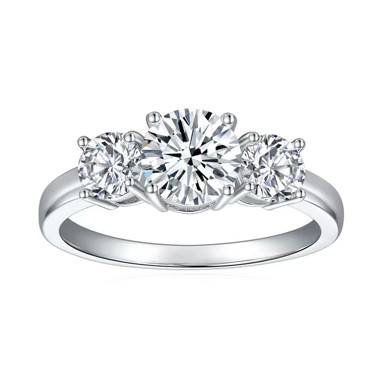 2 Carat Moissanite Engagement Ring For Women 3 Stones Lab Dia Sterling Sier White Gold Plated Wedding Jewelry Gift