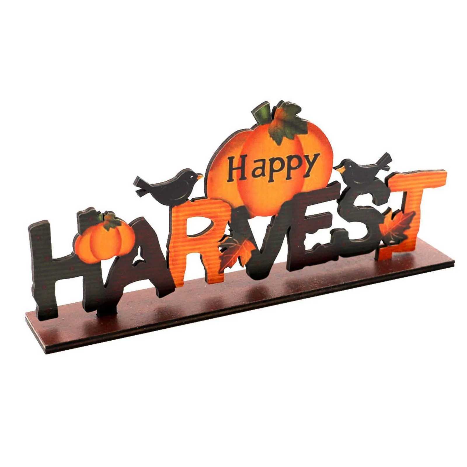 Wooden Happy Bumper Festival Table Decorations Maple Leaf Sunflower Table Ornaments Halloween Sign Fall Party Decoration C250919