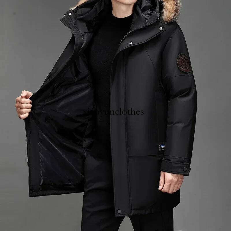 Fashionable Fur Hooded Thickened Coat for Men Medium Length White Duck Down Men's Winter Warm Puffer Jacket Jk-999