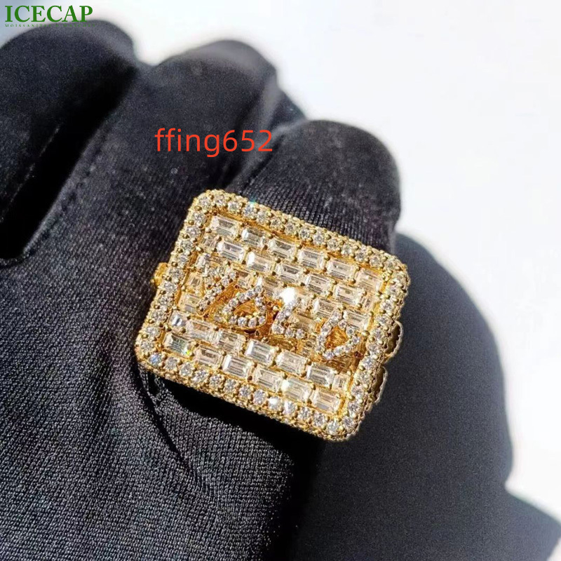 Iced Out Jewelry Hiphop Yellow Gold 925 Sterling Silver VVS Moissanite Baguette Cut Diamond Men Championship Letter Initial Ring