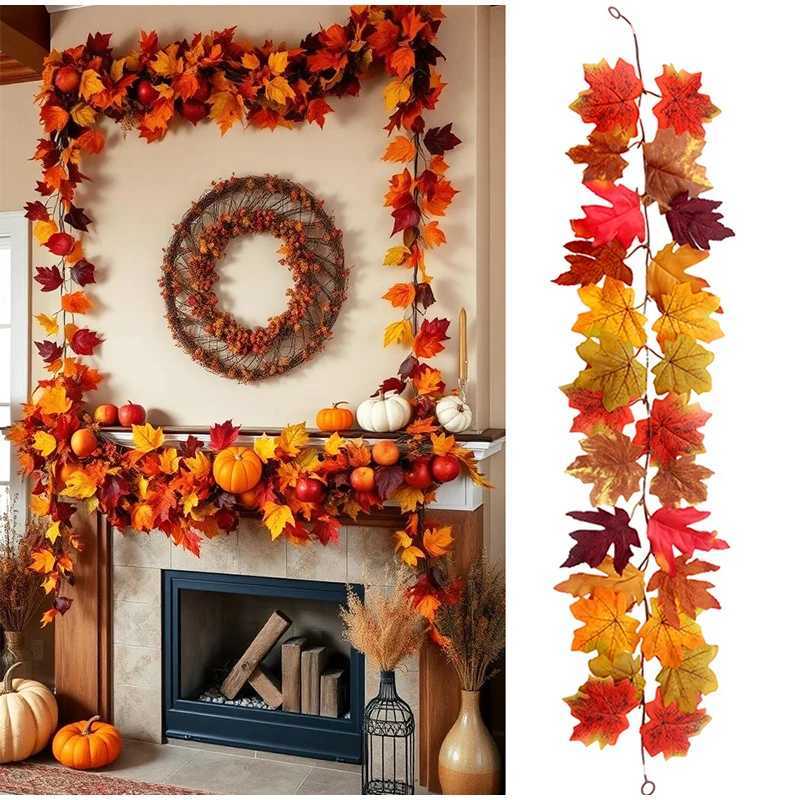 Artificial Maple Leaf Autumn Decor Fall Leaves Vine Hanging Wall Decor For Thanksgiving Halloween Wedding Party Home Decoration C250919