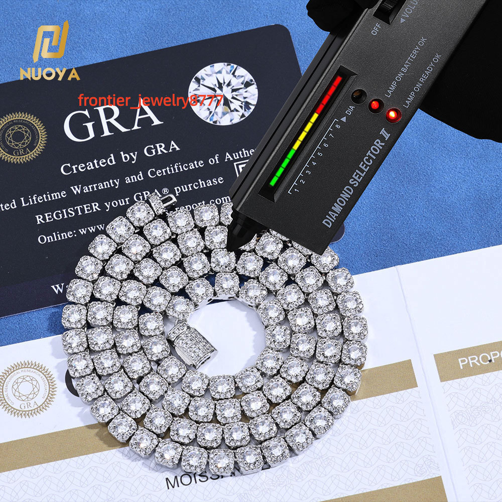 NUOYA 5mm Clustered Tennis Chain Necklace 925 Silver Iced VVS Moissanite High Quality Bling Hip Hop Jewelry