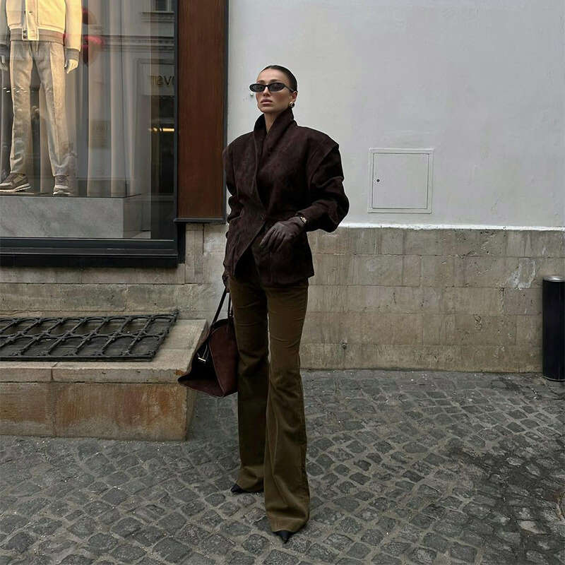 Autumn Women's New Trendy Style Turn-Down Collar Waist-Tie Jacket