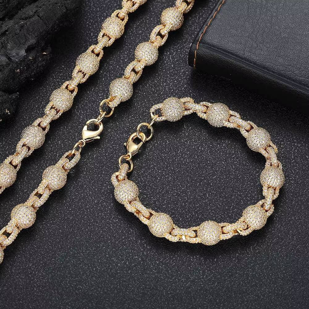 Hip Hop jewelry 105mm ice diamond beads necklace full inlaid moissanite 925 silver ball chain ladies necklace bracelet