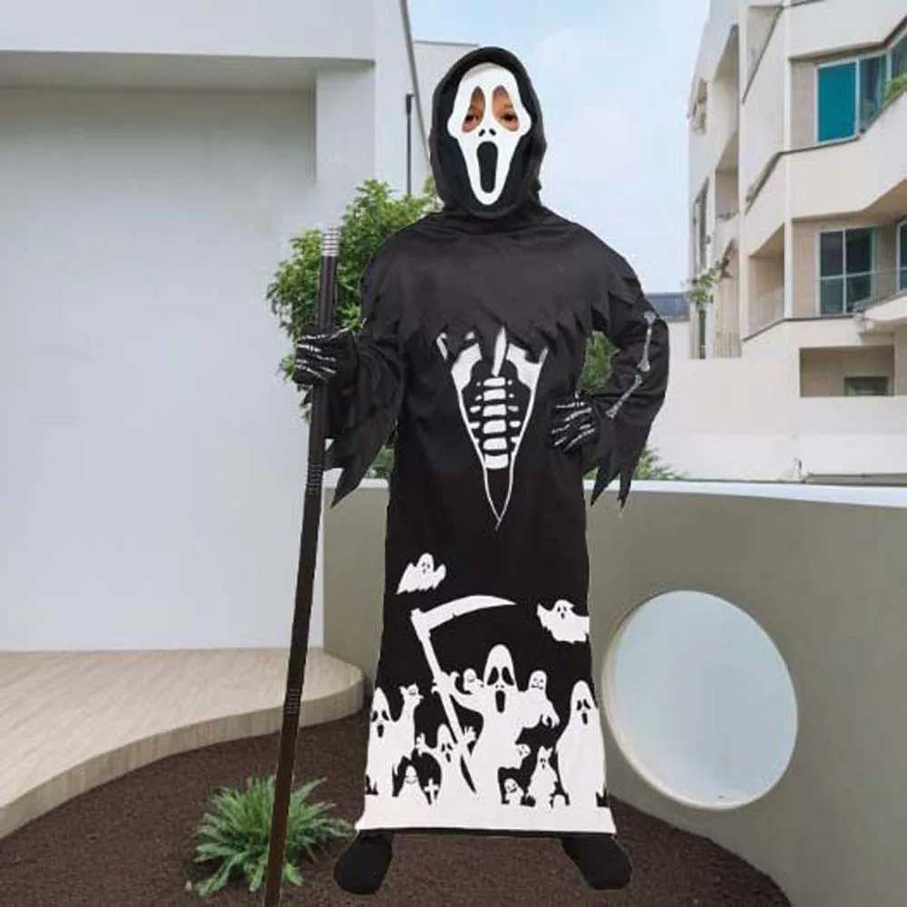 Skeleton Ghost Luminous Halloween Cloak Skull Horror Mask Role Playing Kids Halloween Dress Up Death God Luminous L250918