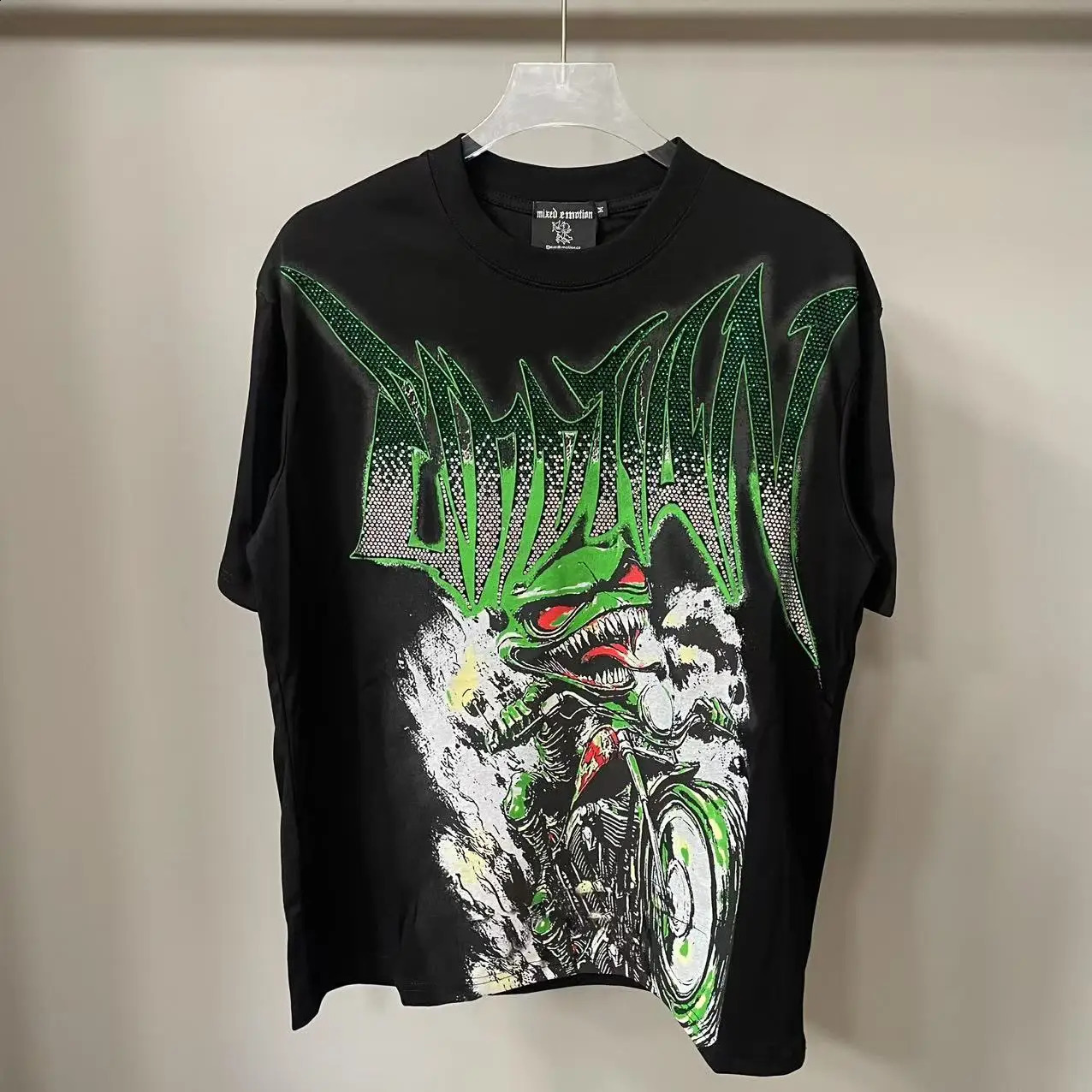 Winged Angel Rhinestone Short Sleeve Mens Tshirts Streetwear Cotton Loose Round Neck Summer Tees Oversized Unisex Tshirt250918