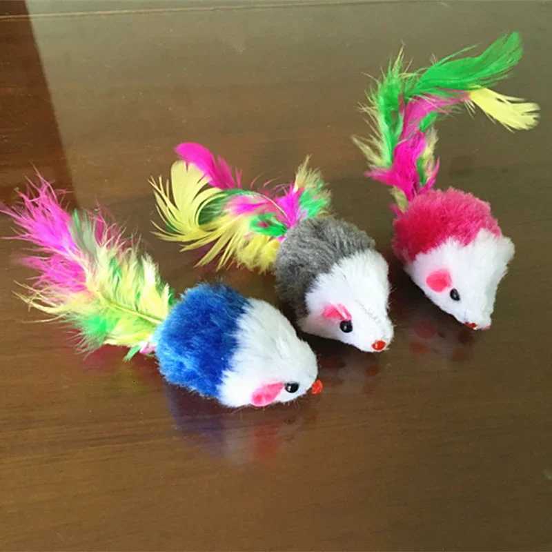 Cute Mini Soft Fleece False Mouse Cat Toys Colorful Feather Funny Playing Training Toys for Cats Kitten Puppy Pet Supplies X250918