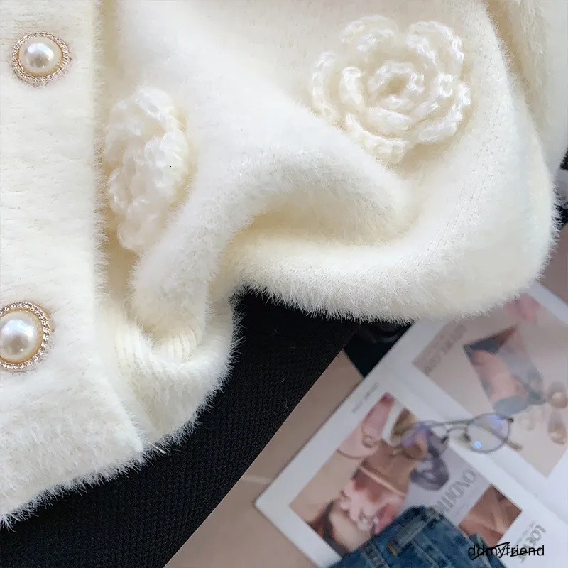Mink Veet Gentle Soft Glutinous Style Three-Dimensional Flower Sweater Cardigan Coat Women Autumn Niche Sense Knitted Shirt Top 250723 ddmyfriend