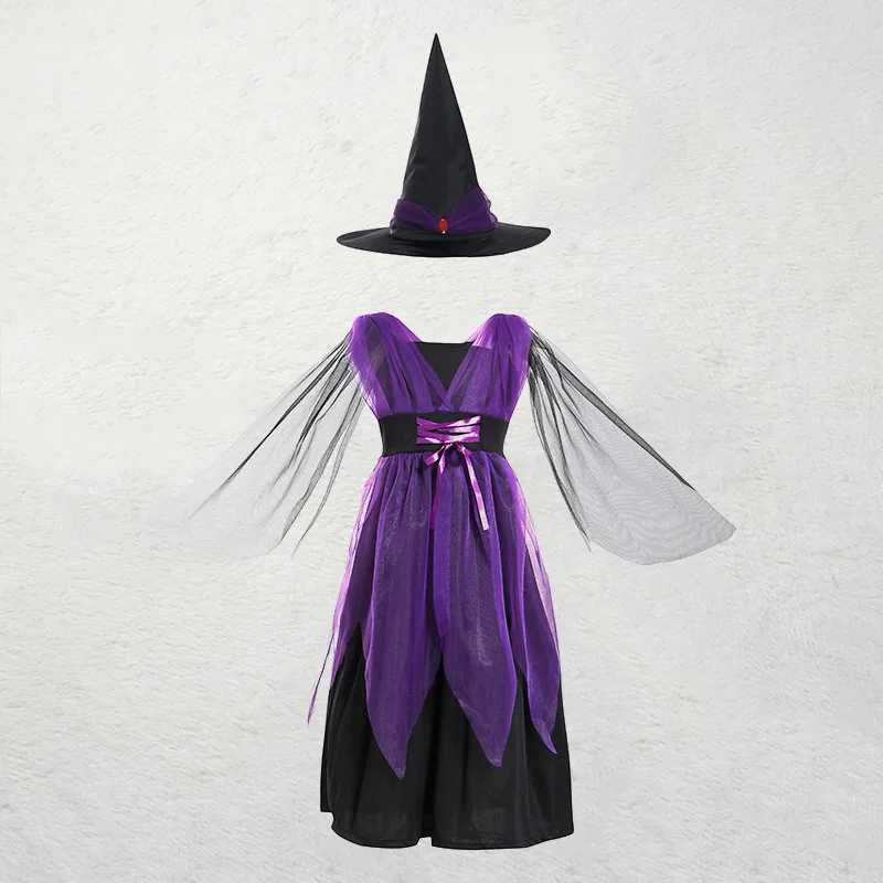 Girls Witch Costume 215Y Fairytale Wizard Dress with Hat Kids Halloween Pumpkin Print Baby Bat Spider Cosplay Outfit L250918