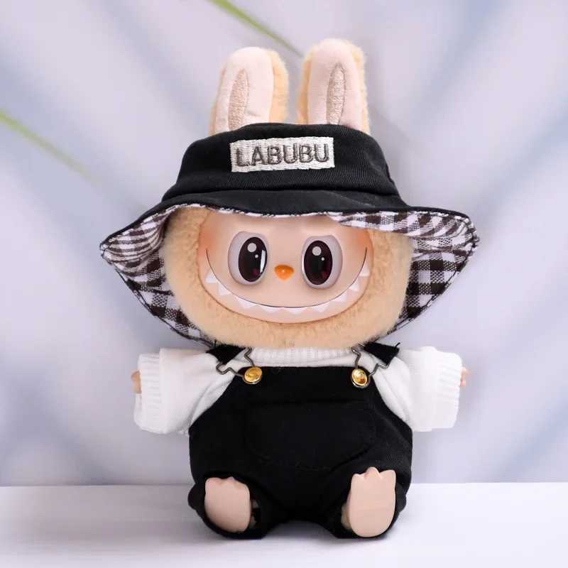 17cm Cute Mini Plush Doll Clothes Labubu DIY Outfit Set Fishermans Hat Overalls Accessories Kawaii Kid Gift Plush Doll Clothing C250919