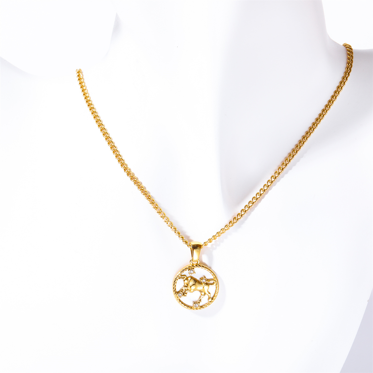 Stainless Twee Round Coin Shell 12 Constellations Necklace Titanium Steel Vacuum Plating