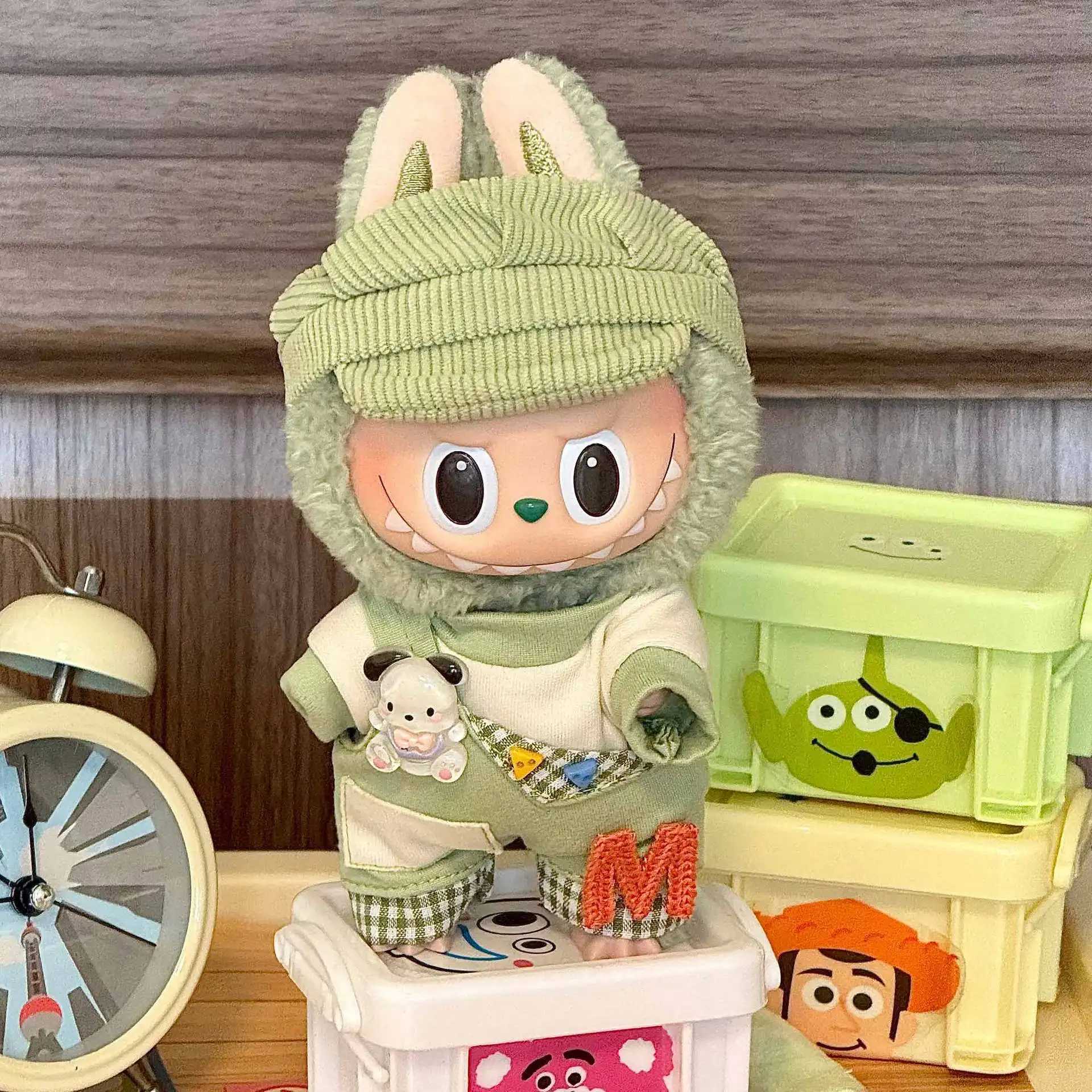 For 1517cm Labubu clothes Mini Pajamas with Eye Mask Threepiece Kawaii V1 V2 Labubu Clothes Cute Idol Plush Doll Accessories C250919