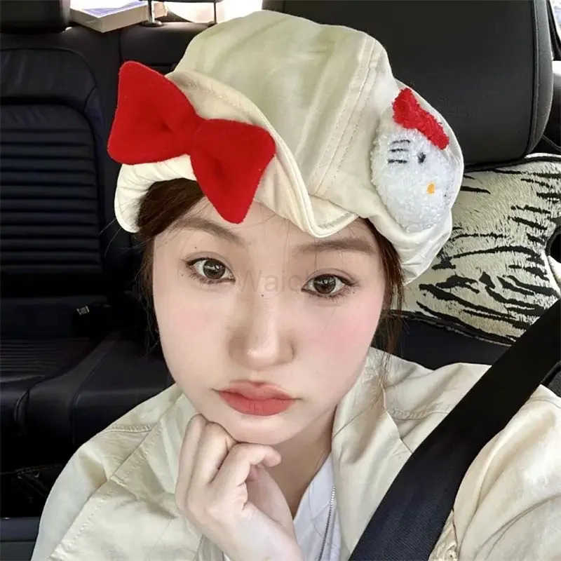 Sanrio Sweet Y2k Hello Kitty Anime Kawaii Fashion Girly Heart Hat Cute Cartoon Sun Block Painter Cap Ins Gifts for Girls L250919