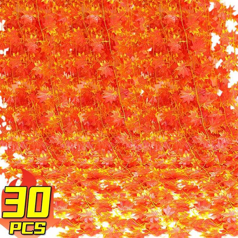 Artificial Maple Leaves Orange Fall Leaf Vine Fake Plants Maple Foliage Wall Hanging Garland Christmas Thanksgiving Decoration C250919