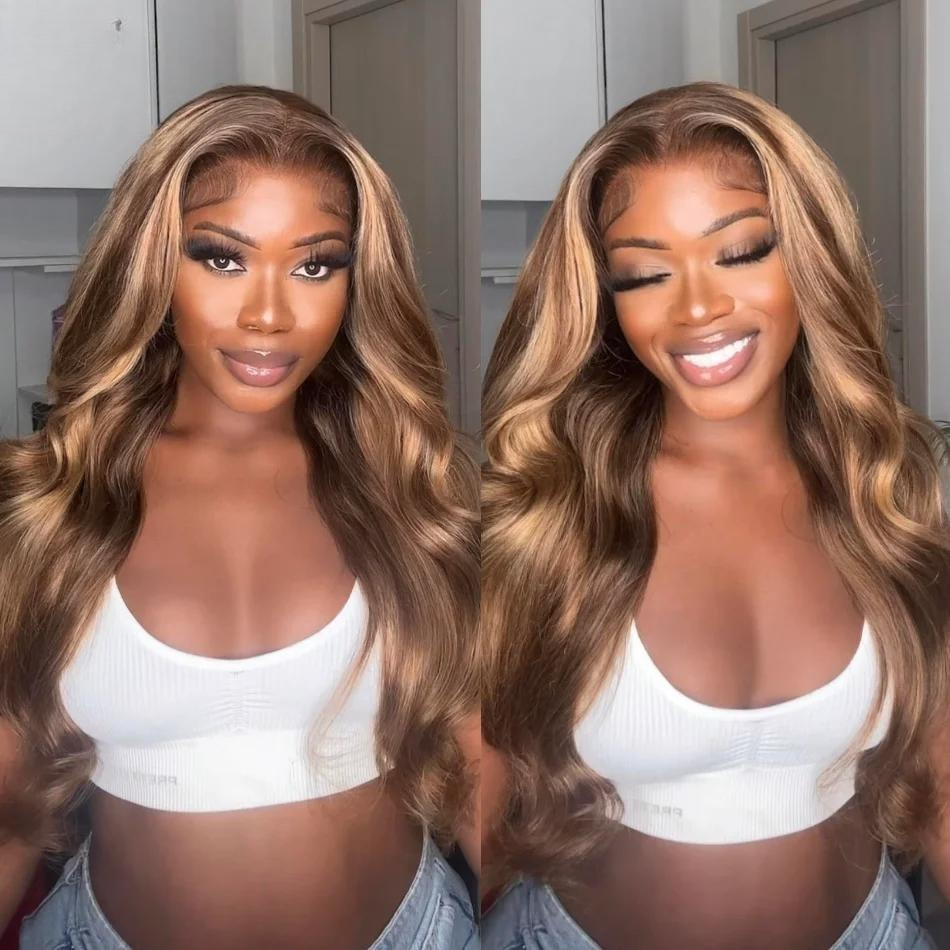 Highlight Body Wave Human Hair Wigs 13x4 13x6 HD Lace Frontal Wig Honey Blonde Brazilian Hair Glueless Pre Plucked Wear And Go Natrural Hairline for W