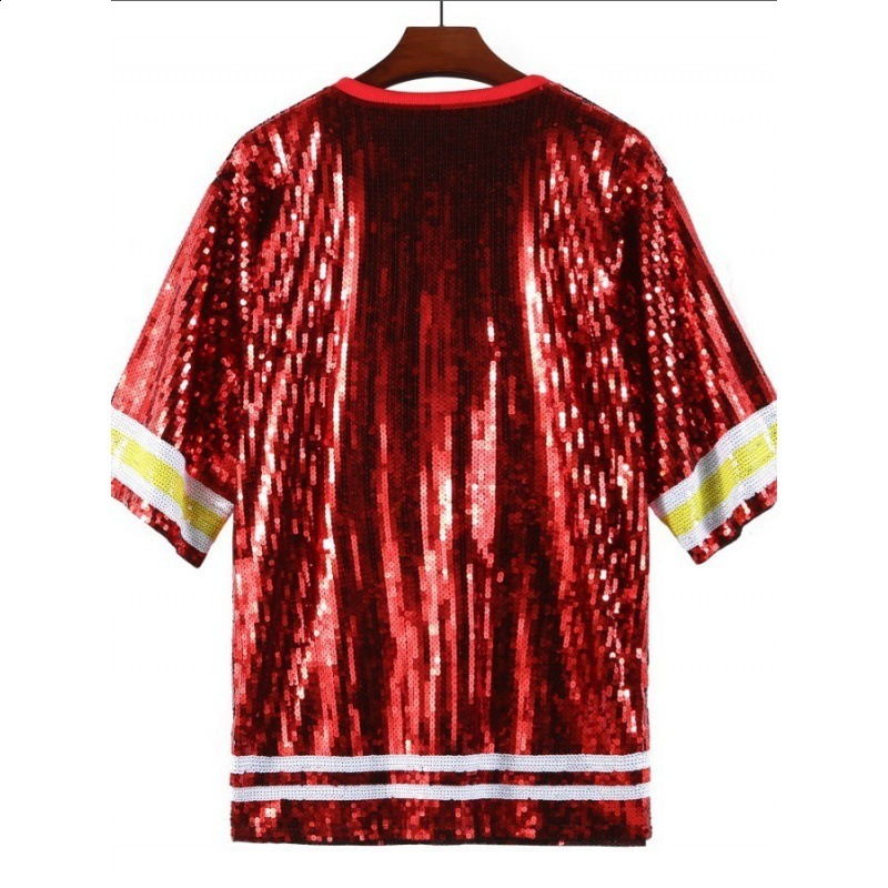 2025 Summer Rugby Team Uniform Sequin Jersey Womens Clothing Sequin Heavy Craft TShirt 250227