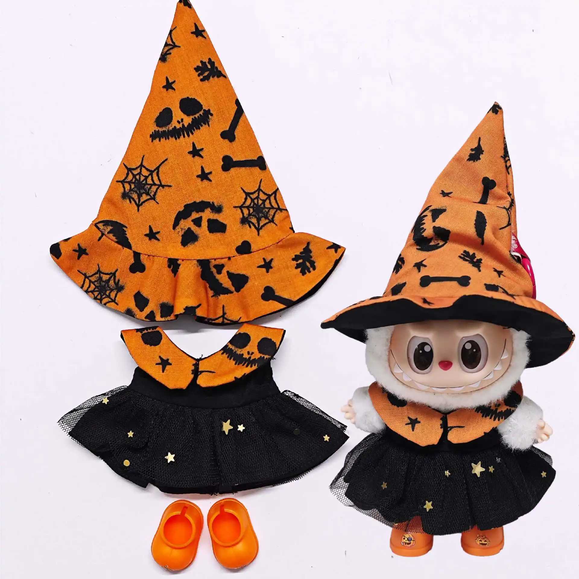 Labubu Halloween Clothing Skirt Cape Hat Set For 17cm Labubu V3 Doll Clothes Outfit Accessories Ropa Labubu C250919