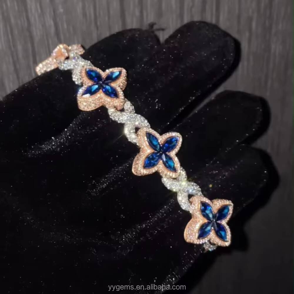 Yu Ying Men Women Fancy Colors Diamonds Infinity Cuban Links Gold Plated 925 Silver Four Leaf Clover Charms Bracelets Jewelry