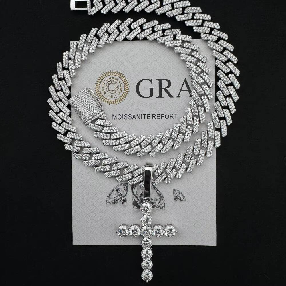 Moissanite Pendant Basic Tennis Cross Charm Christian Big Stone 925 Silver Iced Out Customized Trend Moissanite Pendant