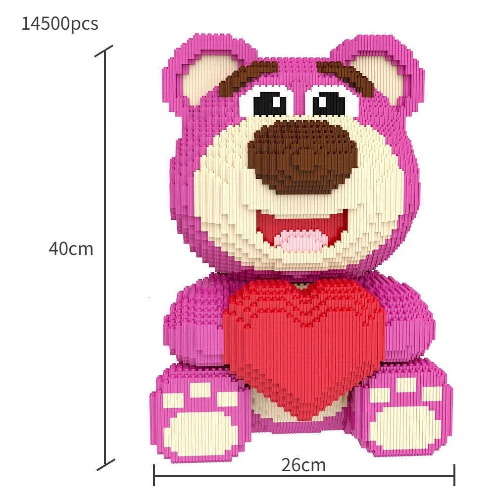Disney-Extra Large Lotso Block Toy for Adults and Children, Cute Pet Bear, Love, Strawberry, DIY Gift