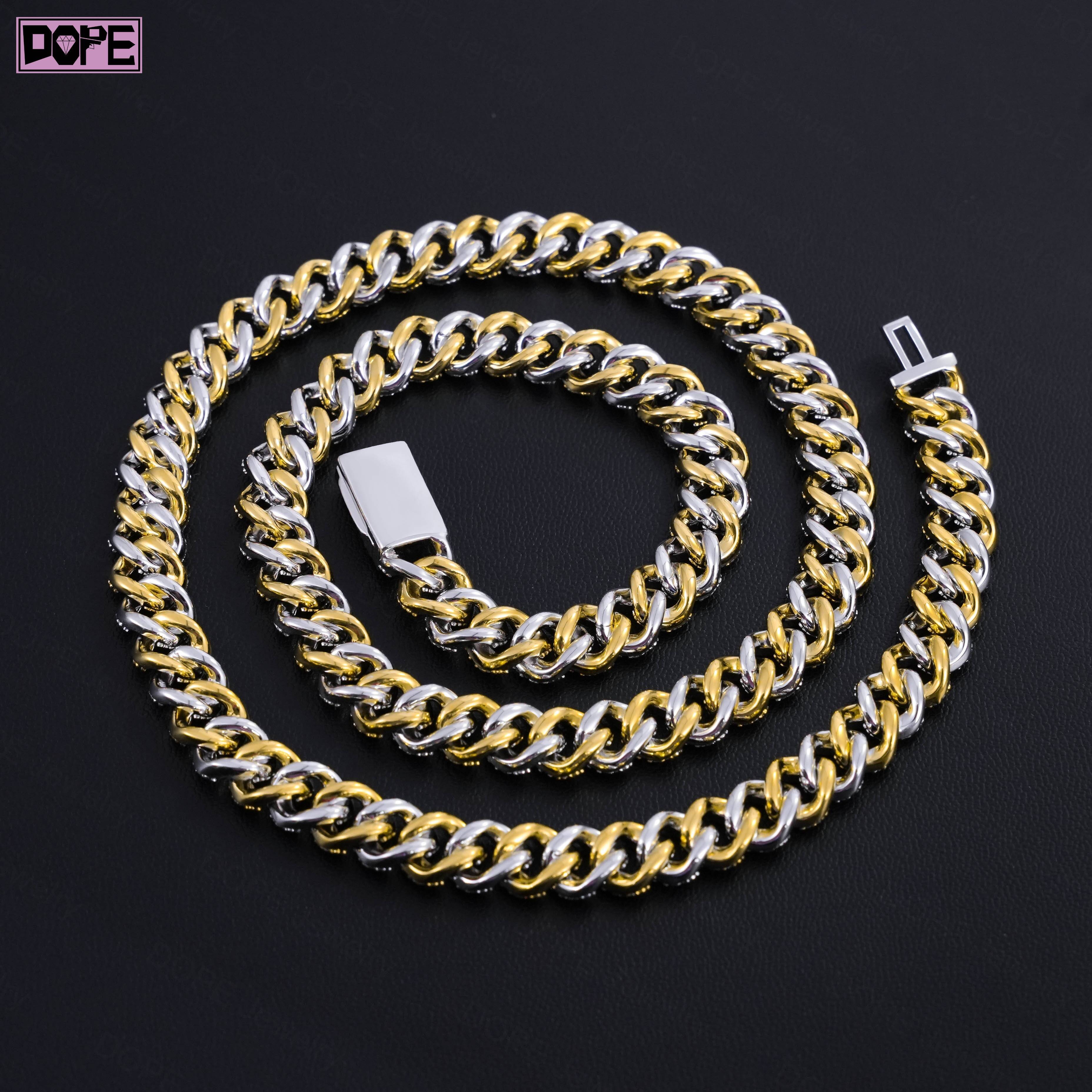 Iced Out Moissanite Cuban Link Chain 8mm Two Tone 925 Silver Hiphop Rapper Moissanite Cuban Chain