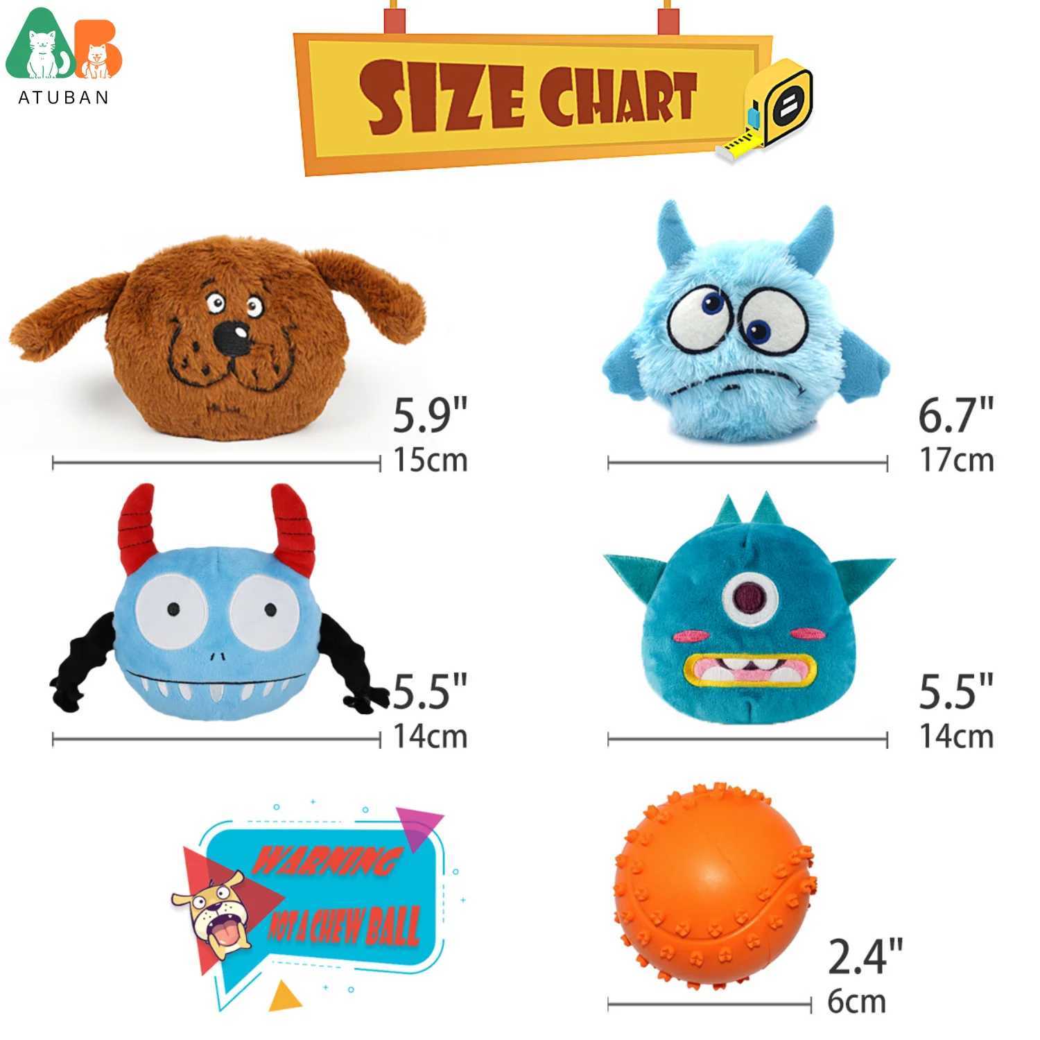 ATUBAN Dog Interactive Toys 2in1 Dog Plush Squeaky Small Balls Pet Toys Halloween Xmas for Small Medium Large DogsBlue Monster X250918