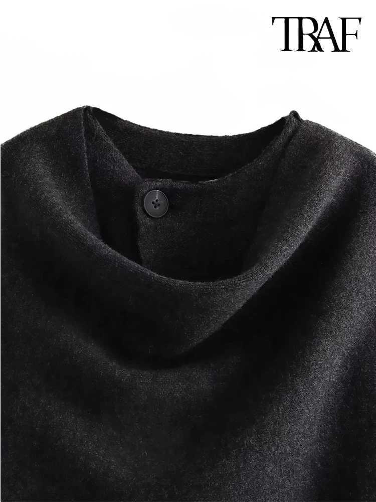 TRAF Womens Fashion Fall and Winter Comfortable Casual Commuter Coat Knitted Loose Warm Coat Asymmetric Elegant Split Jacket Z250918