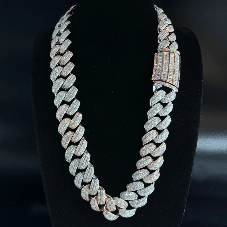 25mm Hiphop Cuban Necklace 925 Sterling Silver Iced Out Baguette Miami VVS Moissanite Cuban Chain