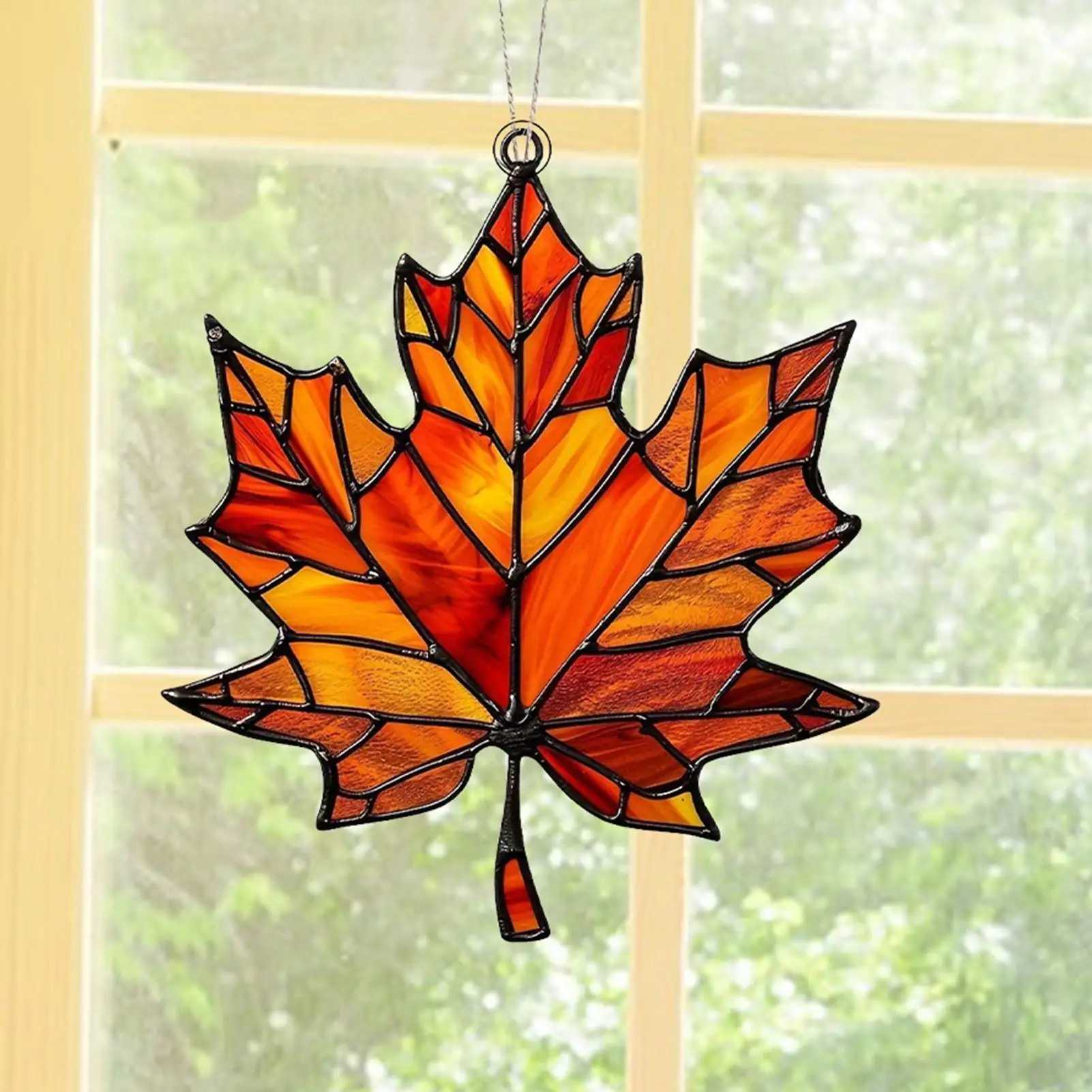 1pc Acrylic MapleLeaf Hanging Ornament Fall Stained Leafs Decoration Window Wall Hanging Ornament For Thanksgiving Autumn Party C250919
