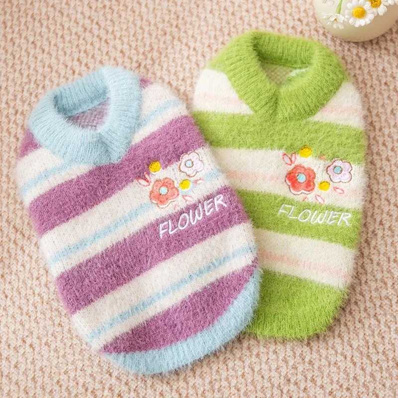 Pet Sweet Sweater Winter Dog Clothes Fresh Floral Stripes Maltese Knit Shirt Teddy Warm Sleeveless Clothes Dog Products S25911