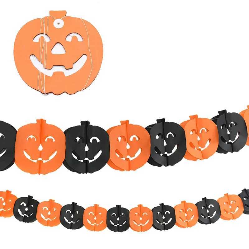 Halloween Honeycomb Pumpkin Paper Garland 3m Spider Web Banner with Skulls Bats Ghost Festival Party Decor for Bar Home C250919