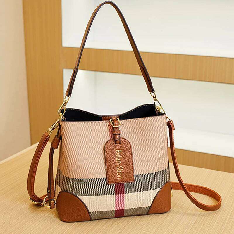 Women's Crossbody 2025 New Checkered Premium Handbag Single Shoulder Fashion Leather Bucket Bag