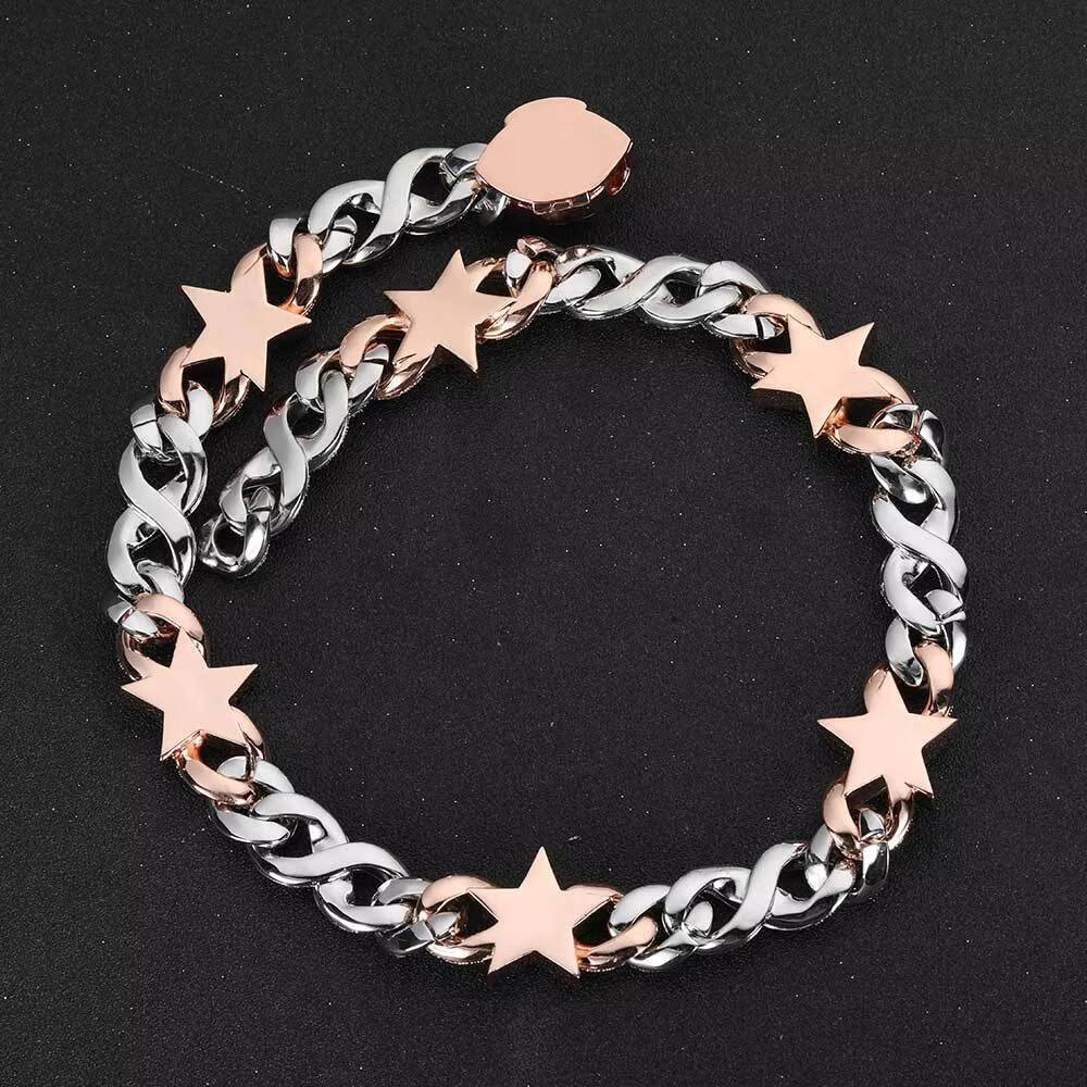 NUOYA Custom Full Pink Silver Star Pendant Necklace 20mm Heavy Miami Cuban Chain Necklace for Men Women
