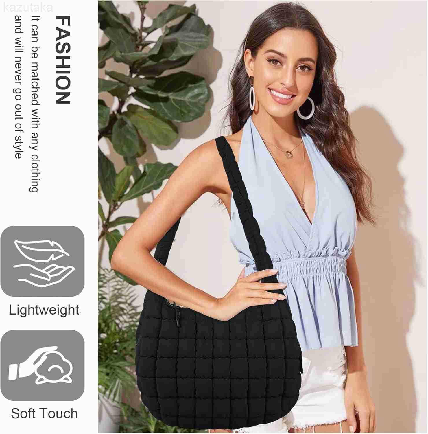 Quilted Puffer Tote Bag for Women Large Crossbody Bag Lightweight Nylon Puffy Carryall Hobo Puff Shoulder Bag Y260116