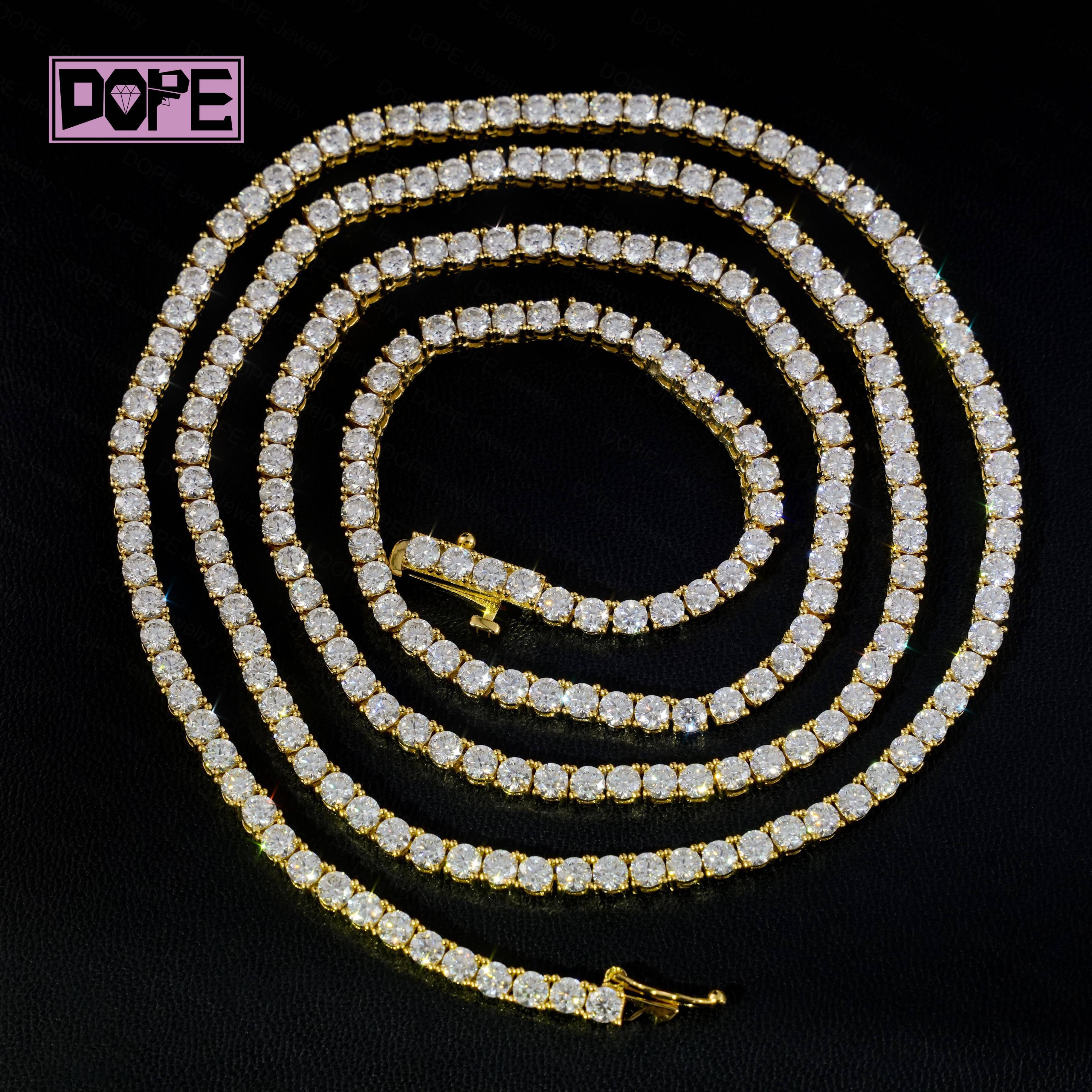 FaMoissaniteory Moissanite Chain 4mm 5mm Vvs Iced Out Necklace 925 Silver 14k 18k Gold Plated Moissanite Tennis Chain