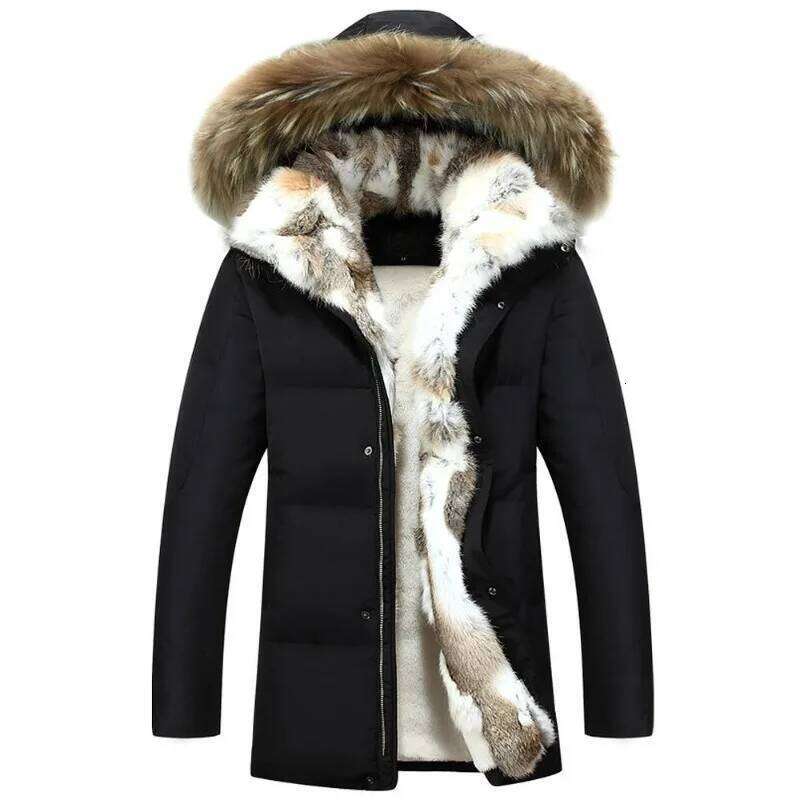 Mens Fur Collar Warm Fleece Lined Down Jackets Coats Men Hooded Coat Waterproof Puffer Warmth Winter Jacket