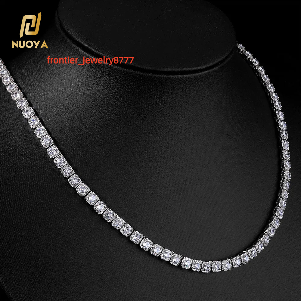 NUOYA 5mm Iced Diamond Tennis Chain Silver Plated Hip Hop Jewelry Inlaid Moissanite Thin Clustered Tennis Chain Necklace for Women