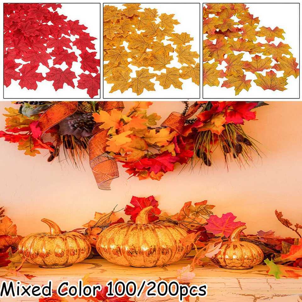 100200Pcs Artificial Maple Leaf Autumn Fake Silk Leaves Home Living Room Desk Decoration Craft Wedding Holiday Party Decor C250919