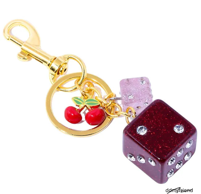 Fashion Red Dice Resin Dia Studded Keychain Student Ladies Jewelry Bag Gift Keyring Accessories Storage Pendant 250428 ddmyfriend