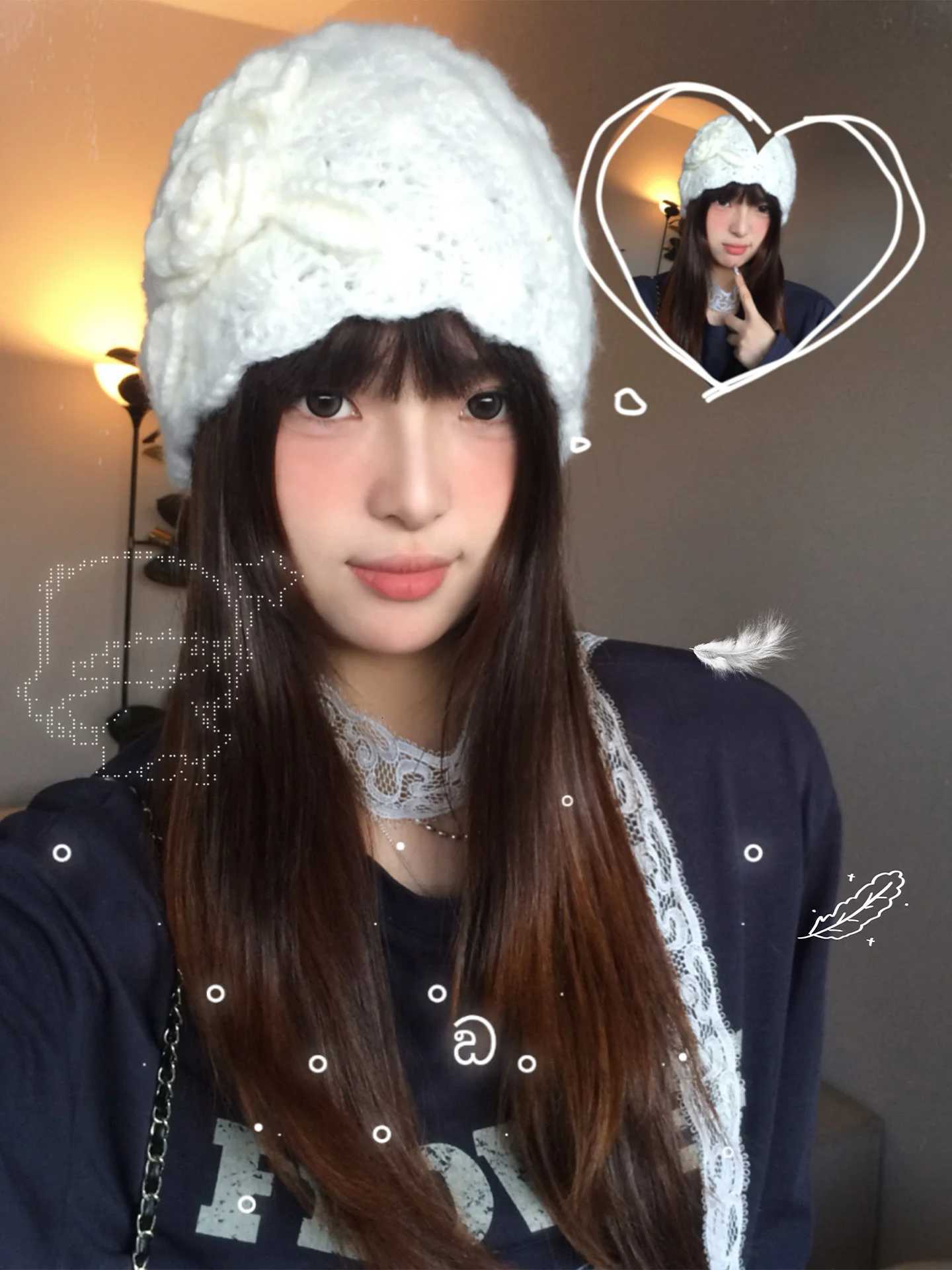 Janese Handmade Crochet Lace wer Knitted Hat For Wen Autumn And Winter Warm Covering Hat Y250919