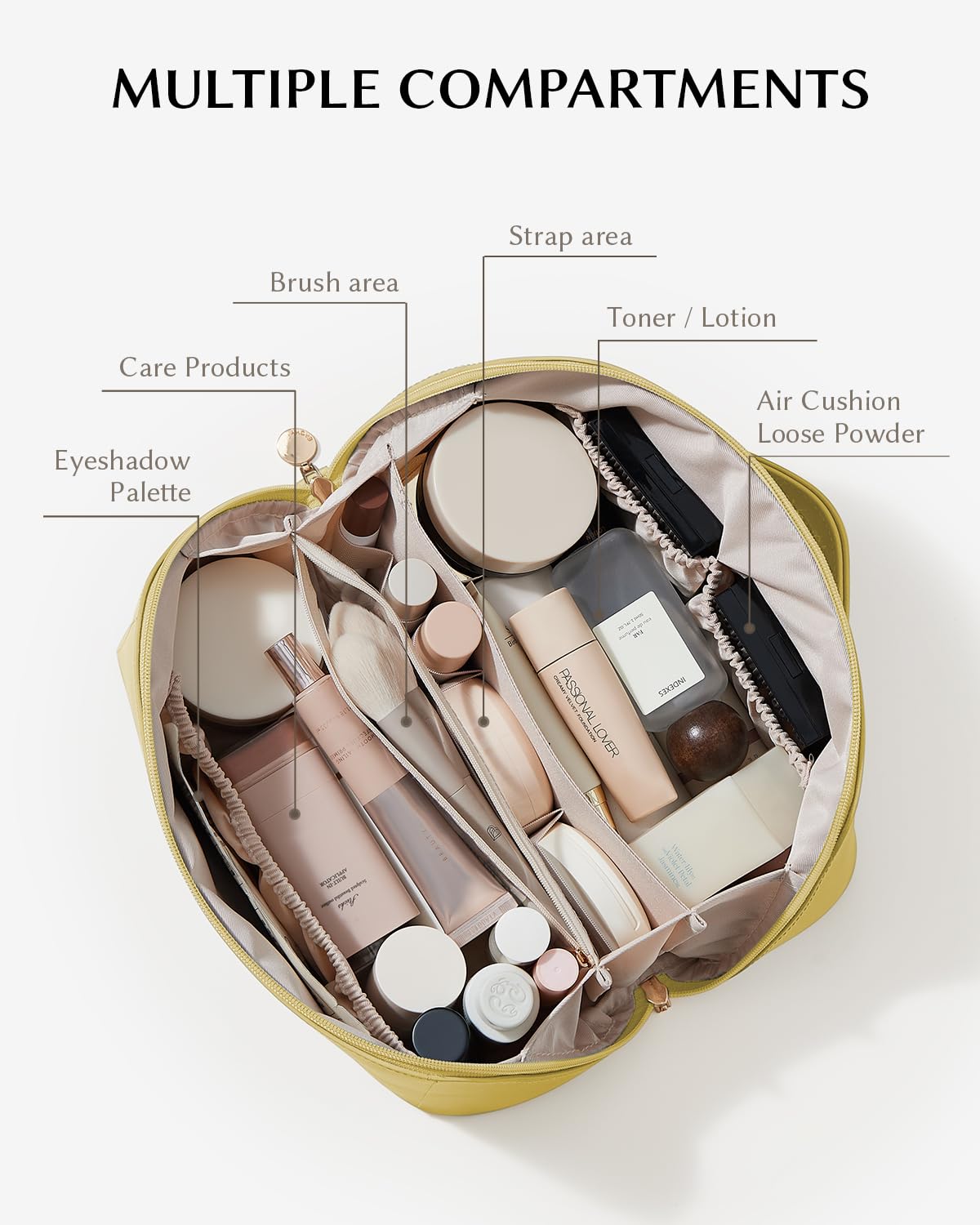 Extra Capacity Waterproof Cosmetic Bag Flat Lay Travel Toiletry Bag Printed Women Makeup Pouch Portable Organizer