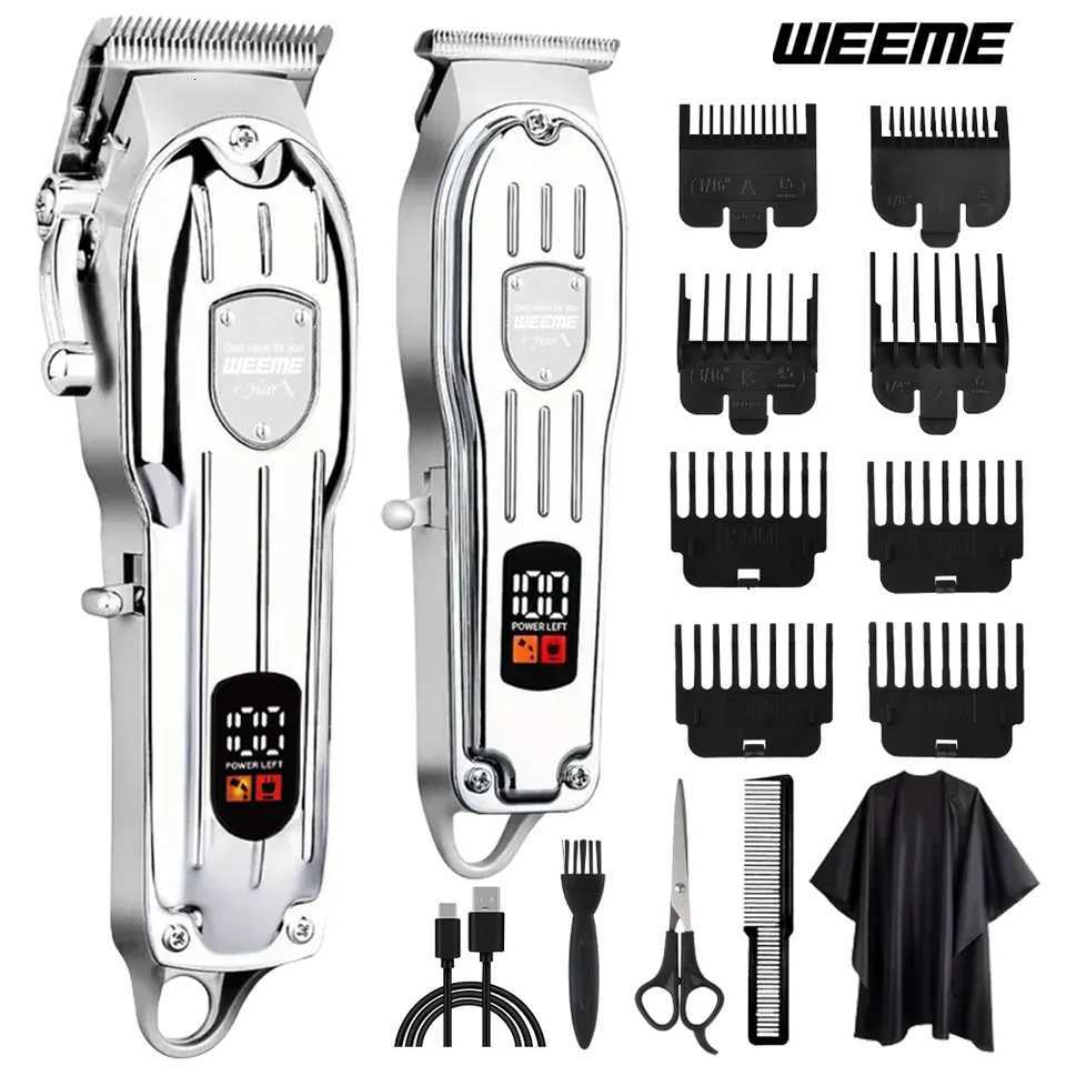 WEEME 819 Silver Barber Clipper Set with LCD Display USB Charging Hair Trimmer TBlade Shaver Gift for Men C250919
